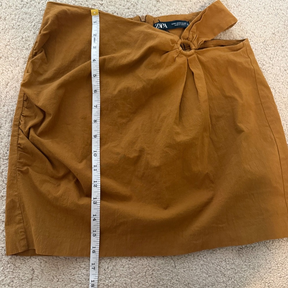 Zara Camel Side Cut Out Mini Skirt  Cotton Blend Size M Retro‎ Neutral - Picture 8 of 8